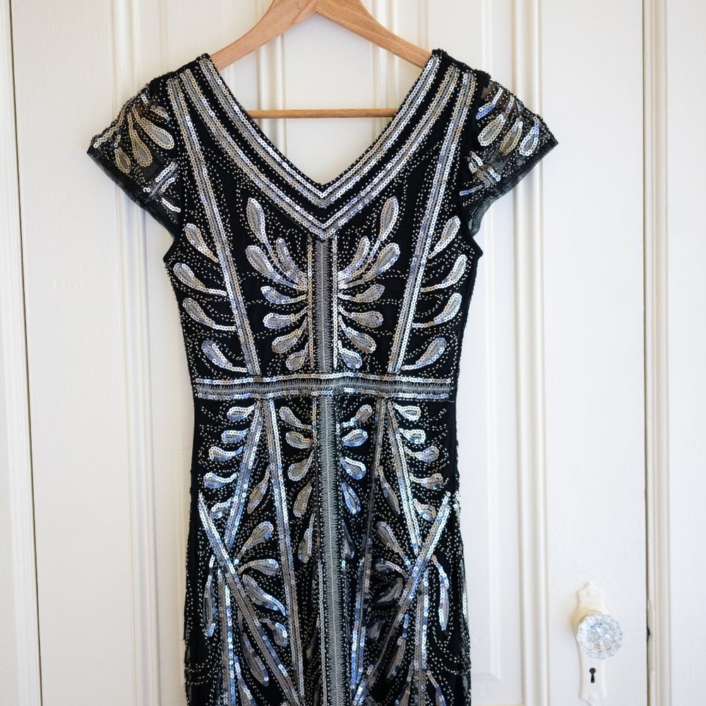 Lulu's Black Beaded Bodycon Mini Dress - As New